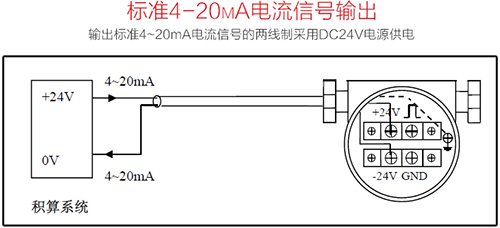 涡街蒸汽流量计4-20mA电流信号输出接线图