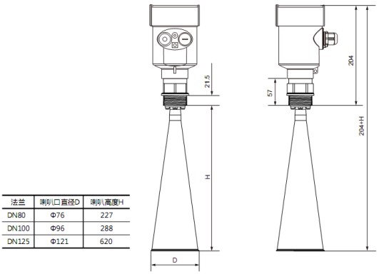 棒式雷达物位计RD708外形尺寸图