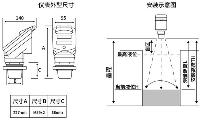 盐酸超声波液位计外形尺寸图