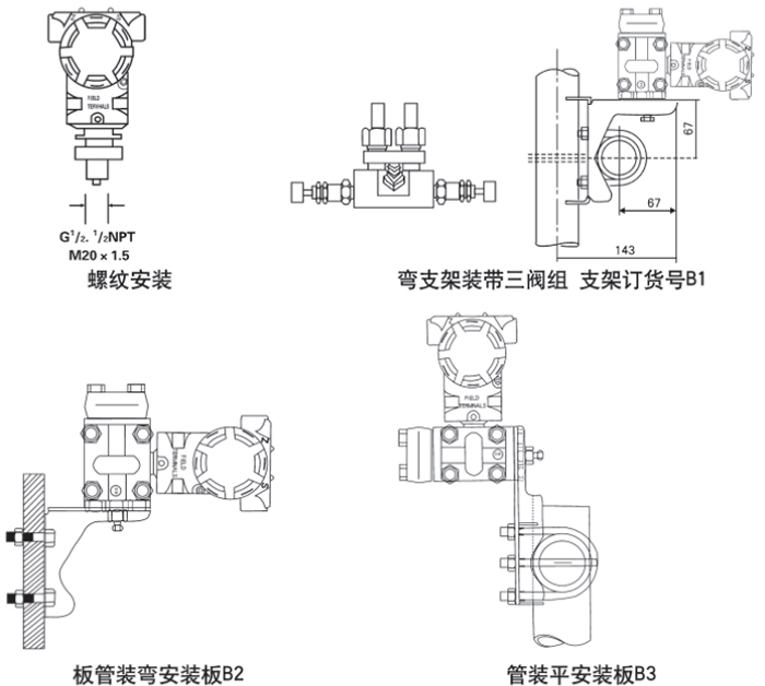 天然气液位变送器安装方式示意图