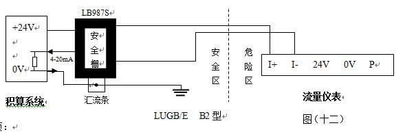 防爆数显压缩空气流量计4-20mA电流输出型接线图