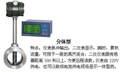 涡街蒸汽流量计分体型产品特点图