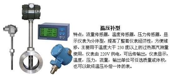 涡街蒸汽流量计温压补偿型产品特点图