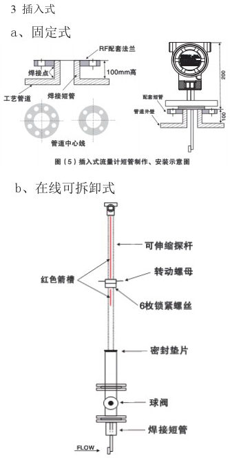 动差靶式流量计插入式安装示意图
